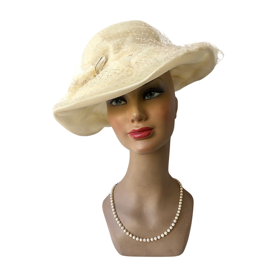 VINTAGE UNSIGNED Cappello a Tesa Larga