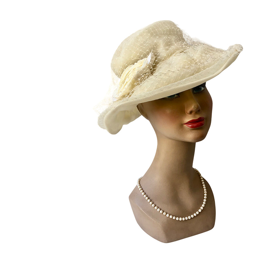 VINTAGE UNSIGNED Cappello a Tesa Larga